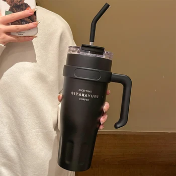 40oz Travel Car Coffee Tumbler with Handle Thermal Cups and Lids Handgrip Office Cup Cups with Straws and Lids