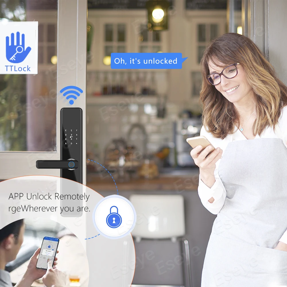 Eseye Smart Door Lock WiFi Waterproof Durable Safety Electronic Door Lock NFC Digital Tuya Door Lock With Fingerprint