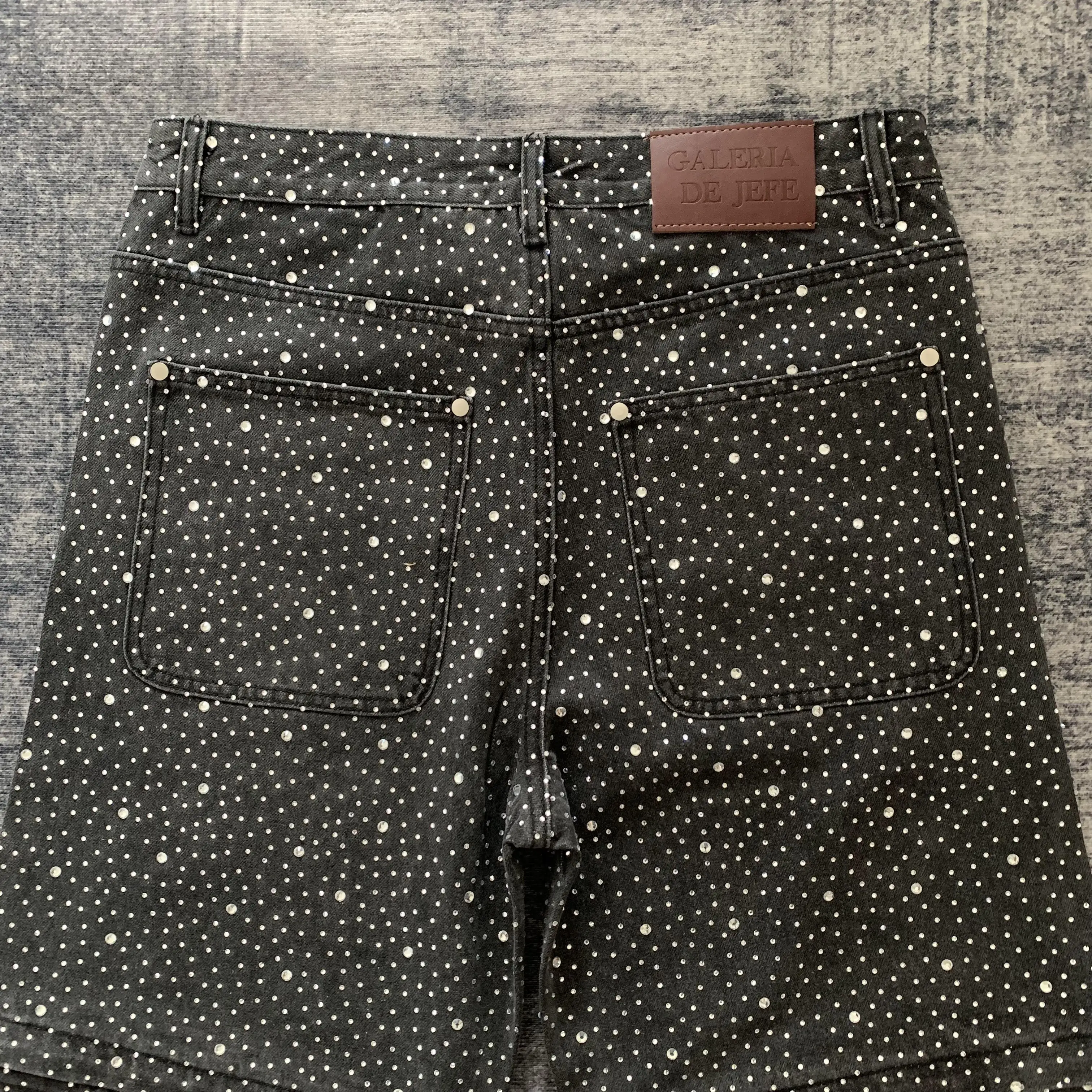 DARKFOG★Vintage washed rhinestone design jeans DF61 Shiny Rhinestone Baggy Women's Wide Leg Jeans Full Diamond