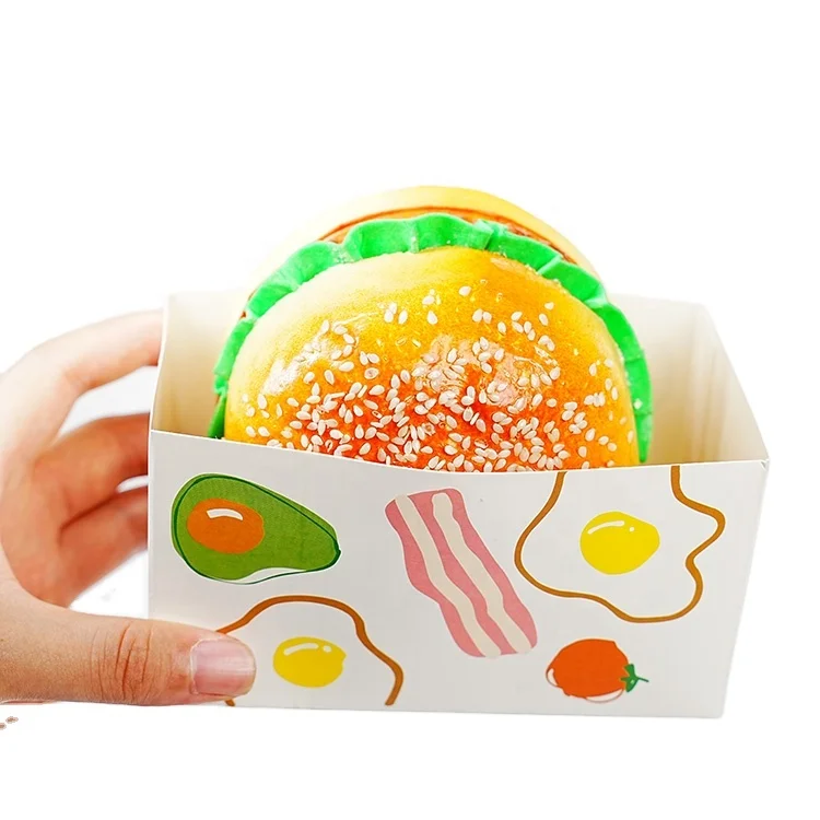 OEM Customized Takeout Container Burger Box,Toast Holding Bread Tray, Sandwich Hot Dog Donut Egg Waffle Packaging Box