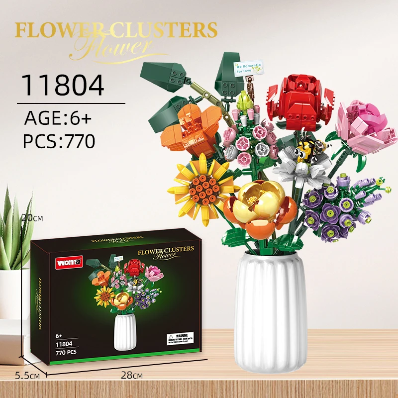Woma Toys 11804: Assemble 8 Flower Brick Bouquet Set - Building