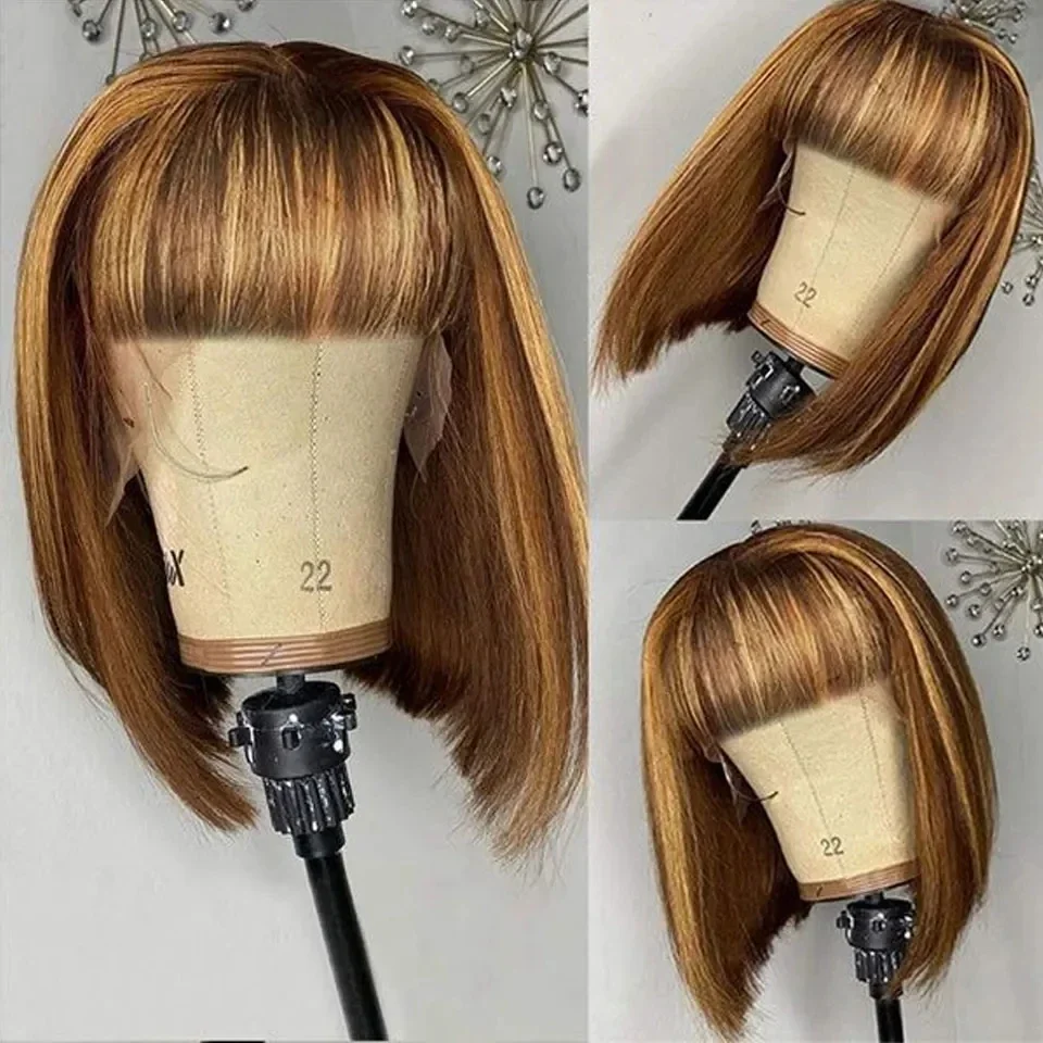 Blond Kort Bob Paryk Med Pandehår Brasiliansk Ægte Hår Til Kvinder_voghion.com