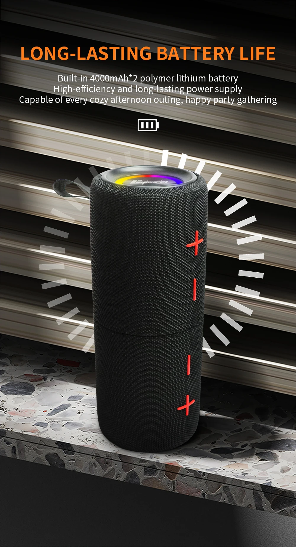 2合1便携式分体式40w无线扬声器，IPX6防水便携式双扬声器，带RGB灯TWS配对，适用于户外、家庭