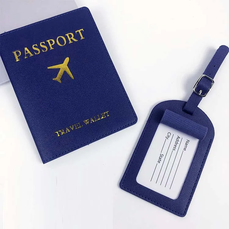 Momowin Set Protège Passeport Et Étiquette Valise - Pochette PU Bleu Clair Anti-Magnétique Pour Voyage