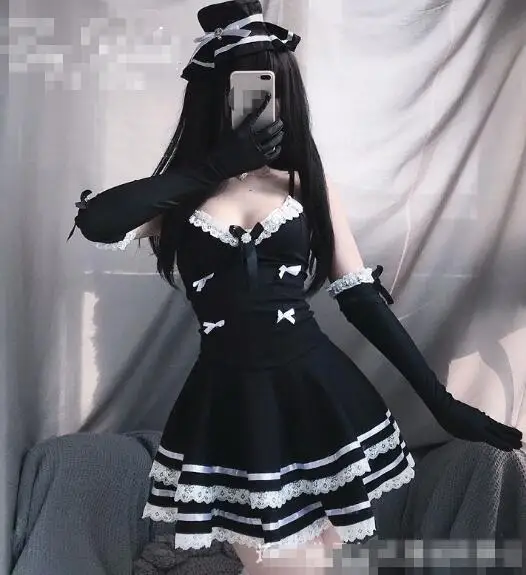 Punk Schoolgirl Porn - Ecowalson Lolita Sexy Maid Cosplay Costumes Cute Black Dress And Thong  Anime Punk School Girl Gothic Outfit For Woman With Hat - Buy Sexy Maid  Cosplay Costumes,School Girl Gothic Outfit,Cute Black Dress