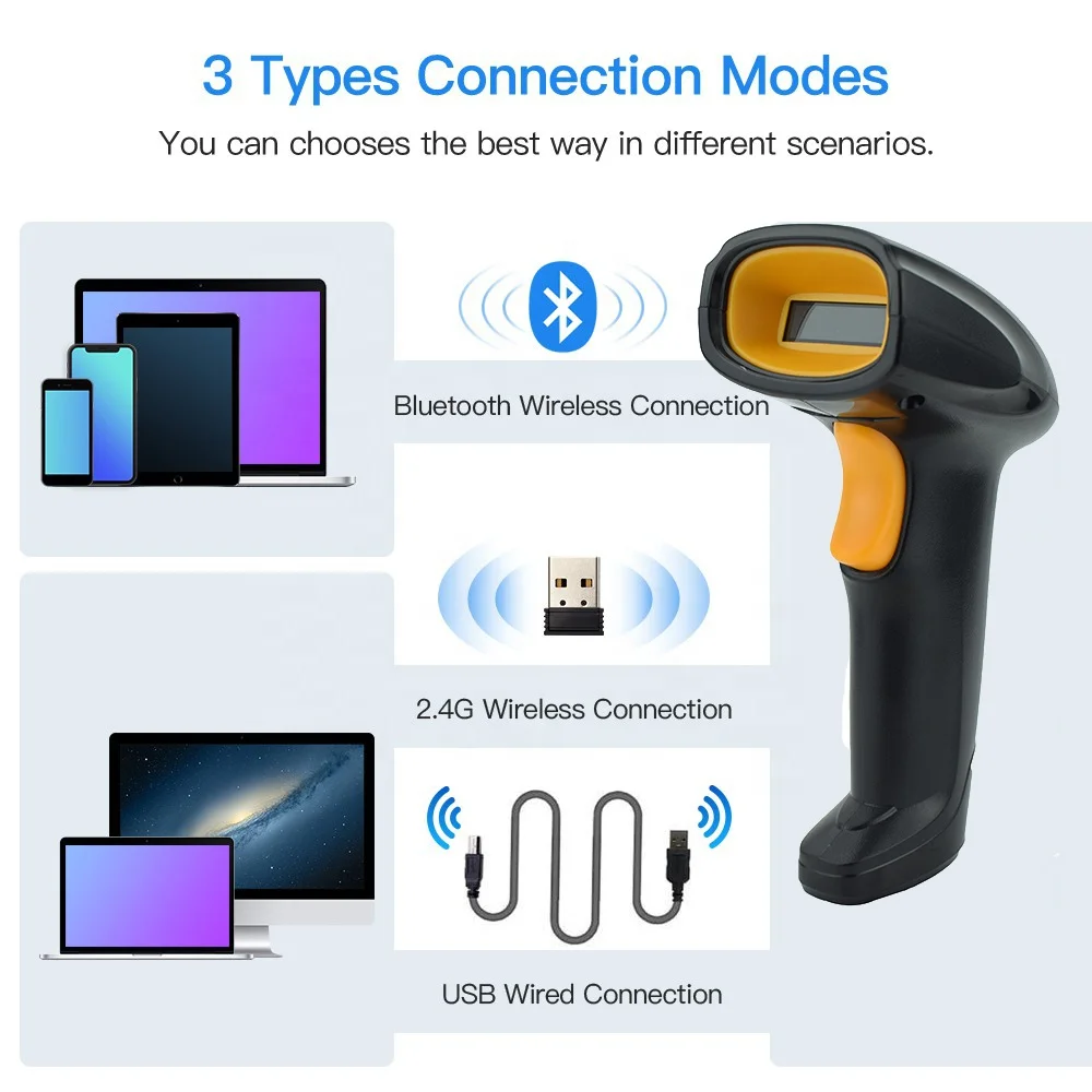 CHIXIAN 2D Wireless and Bluetooth Barcode Scanner - Fast & Precise