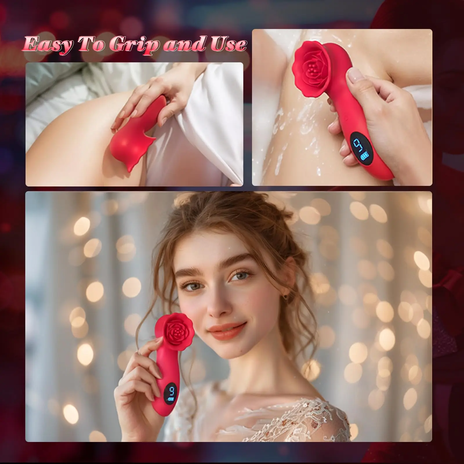 Lcd Display 9 Vibration Modes Rose Flower G-Spot Vibrator Female Clitoral Nipple Stimulator Tapping Rose Clit Vibrator for Women