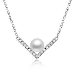 925 Sterling Silver Aaa Cubic Zirconia Necklaces Elegant Freshwater Fashion Pearl Necklace Set for Women