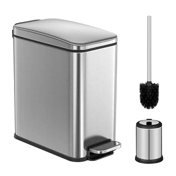 SONGMICS Cestino Da Bagno Compatto Da 6 L Con Pedale E Chiusura Morbida – Sottile, In Acciaio Nero, Perfetto Per Spazi Stretti