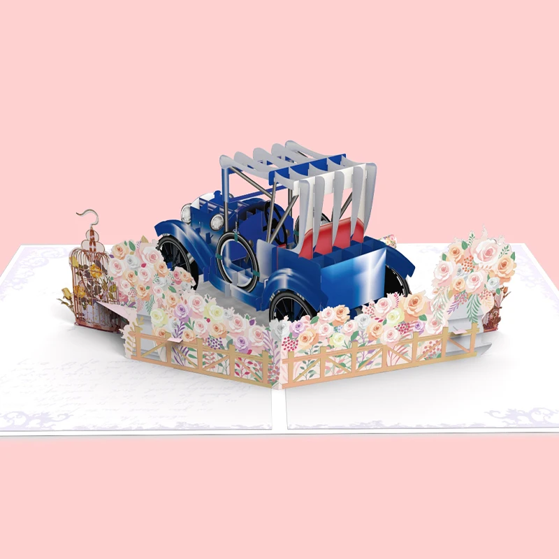Winpsheng ODM/OEM персонализированный 3d синий автомобиль всплывающий Цветок открытка свадебные пригласительные