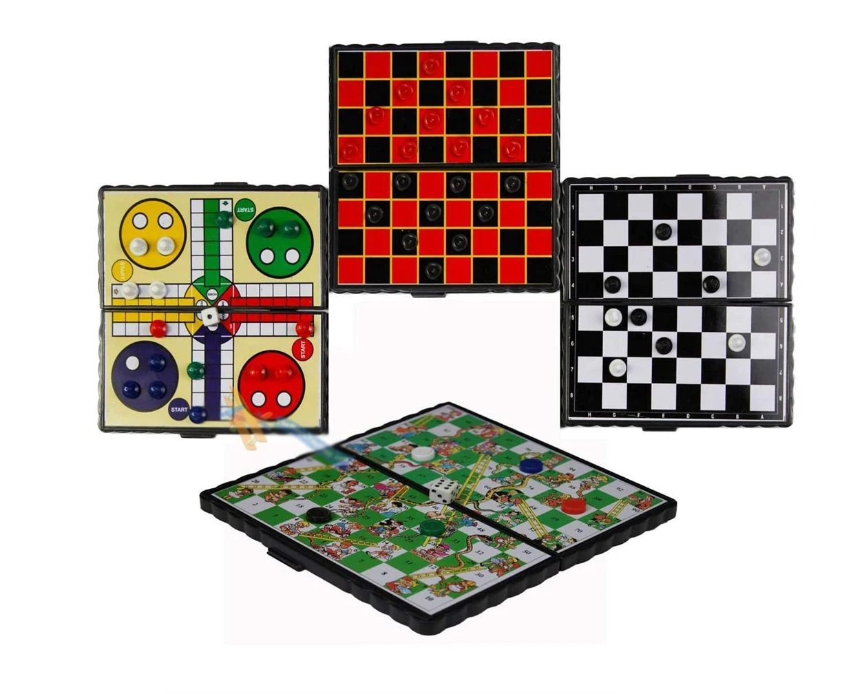 Snakes and Ladders Draughts Ludo Mini Magnetic Travel Board Games Chess 
