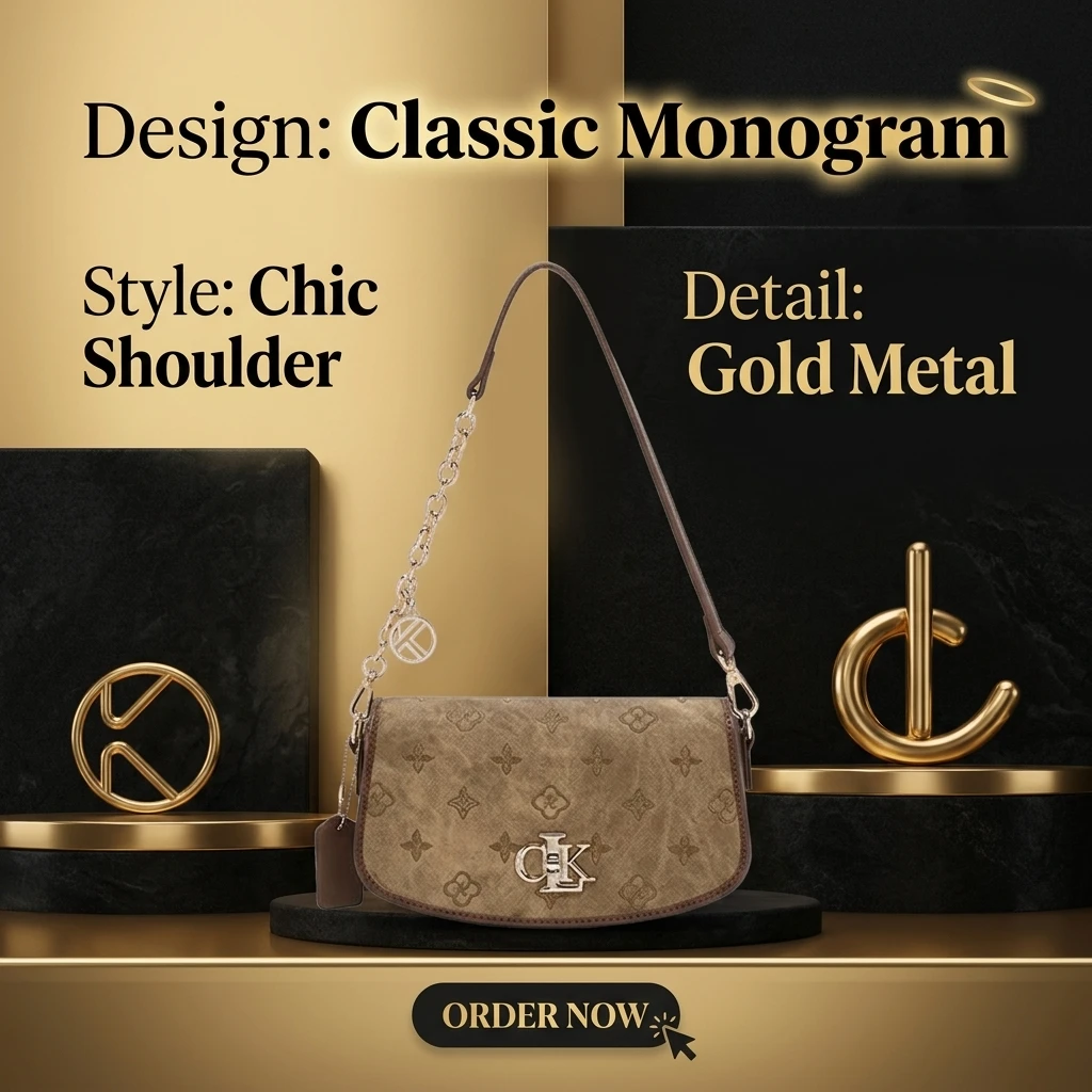 For WQ Women’s 2025 Autumn PU Polyester Messenger Bag High Color Underarm Niche Fashion Shoulder Clasp Closure Seam