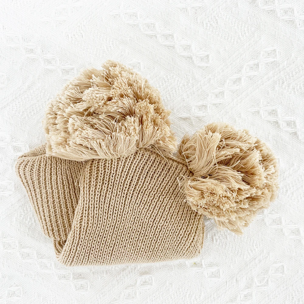 Детская Зимняя шерстяная вязаная шапка с двойным помпоном