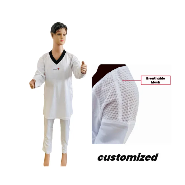 Customizable Logo WT Slim Elastic Breathable Mesh Taekwondo Dobok Wholesale Competitive Sports Clothing Breathable Martial Arts