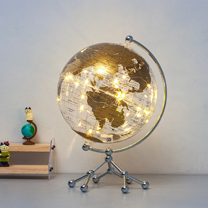 Wellfun LED Lights Map Glass Rotating LED Ball String Lights LED Lights Map Novelty Gifts Globe Earth Globe Decor Globe
