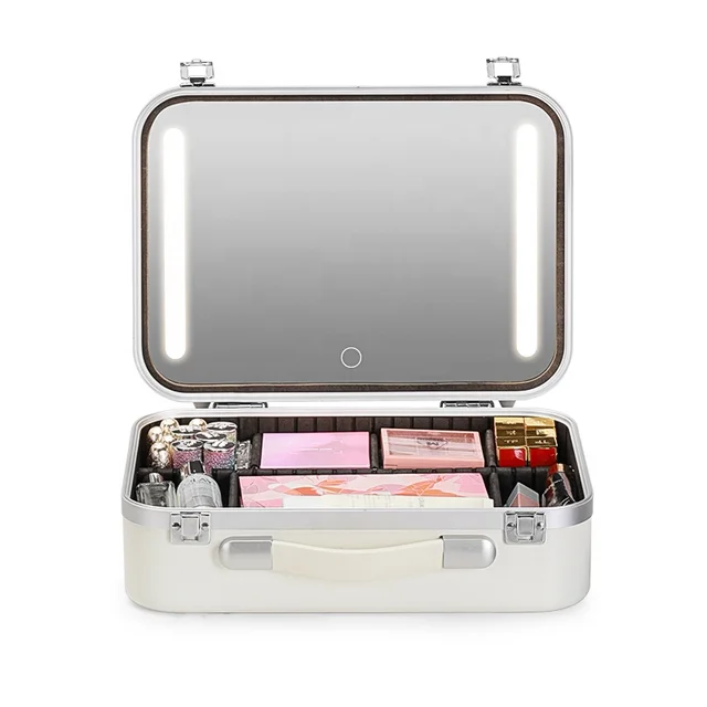 Luxury Hard Case High Quality Suitcase with LED Portable Makeup Train Case Organizer Makeup Vanity Box Fashion Plain 50 Cover