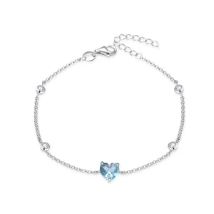 Bling Gem Bracelet 925 Sterling Silver Blue Gemstone Pink Zircon Heart Charm Bracelet Wedding Jewelry Gifts