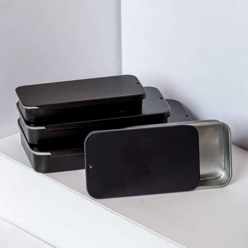 60-Pack Black Mini Metal Tins With Sliding Lids - 2.36x1.34x0.43 Inch Empty Containers For Crafts & Lip Balm