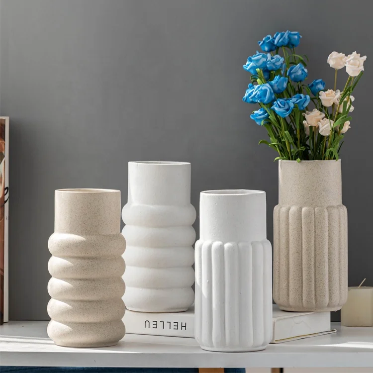 Wholesale Nordic White Vases  Minimalist Custom Creative Frosted Flower Arrangement Ring Ceramic Small Vase Tabletop Flower Vase
