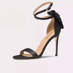 Lily Wei Fashion Lace-Up Single Strap Design Heeled Sandals Light Luxury Texture New Heel Bow Office & Date Sandals