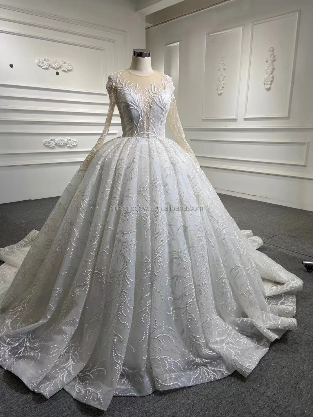 Queensgown Wholesale Long Sleeve Wedding Gown Luxury Wedding Ball Dress ...