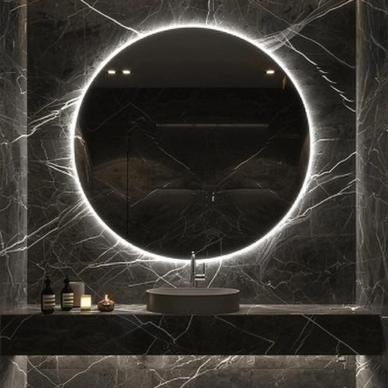 Custom Simple Design Hotel Golden Circular Round Bathroom Wall Mounted Smart Mirror