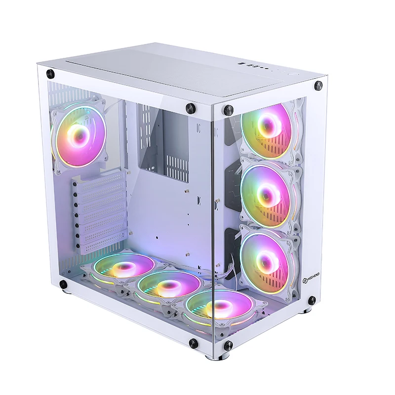 QIANXI パープルホワイトガラスケース PCデスクトップ向けミドルタワー