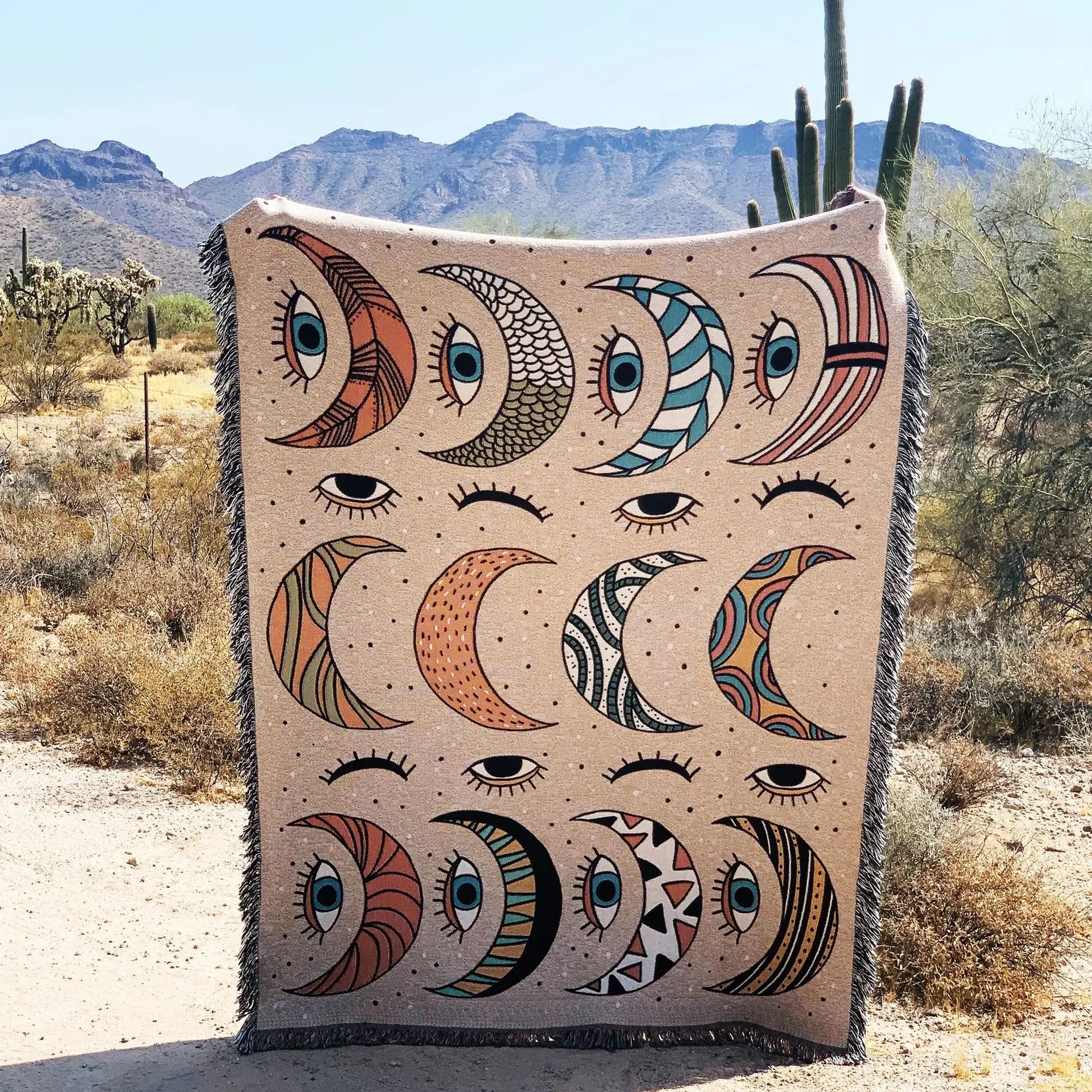 Оптовая продажа от производителя жаккардовые тканые одеяла для пикника из 100% хлопка и полиэстера на заказ с рисунком кисточек