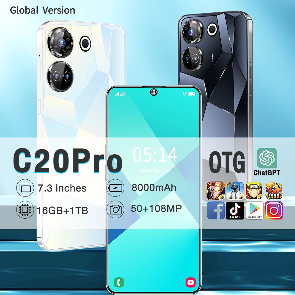 2023 Global Version i14 Pro Max 5G Smartphone 16G+1TB 7.3 inch Cellular  8000mAh Phone 5G Network 50MP Unlocked Dual SIM Phone