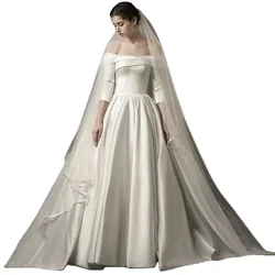 2021 New Design Retro Satin Slim Wedding Dress Short Sleeve Strapless Tube Top Luxury Ball Gown Wedding Dress