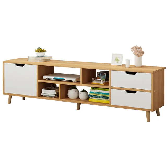 MDF PB Wood TV Cabinet with 3 Drawers and Open Shelves Media Console Table TV Stand for Living Room Bedroom