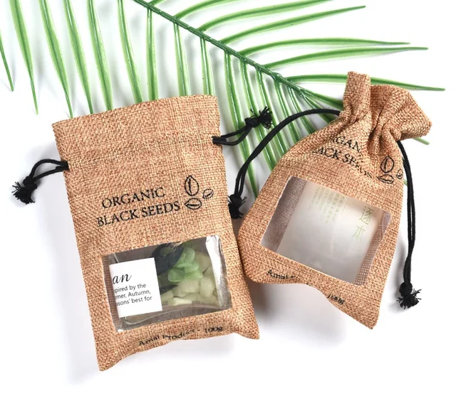 100% Natural Custom Reusable And Eco-Friendly Cocoa Coffee Bean Jute Drawstring Packaging Pouch Bag