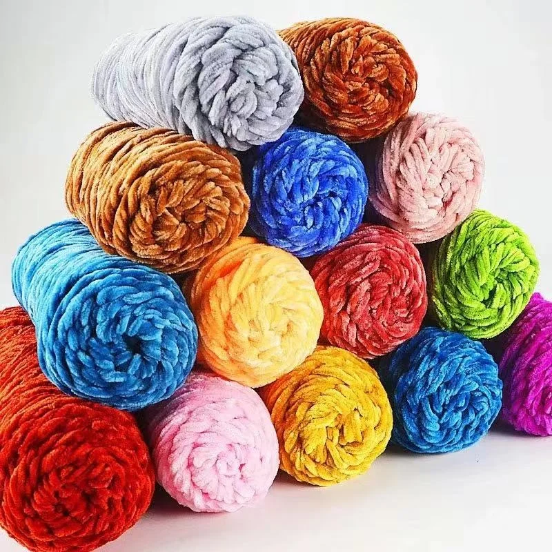 
Good quality manufacturer colorful crochet baby bernat strip polyester chenille fuzzy velvet yarn 