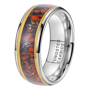 Coolstyle Jewelry Wholesale 8mm Tungsten Rings for Men Women Meteorite Opal Red Turquoise Inlay Fashion Engagement Wedding Band