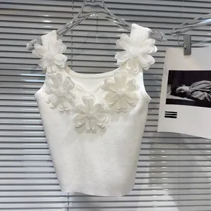 Wholesale Spring 2026 New Fashion Elegant Temperament Sexy Flower Rhinestone Beaded Solid Color Knitted Suspender Women's Vest