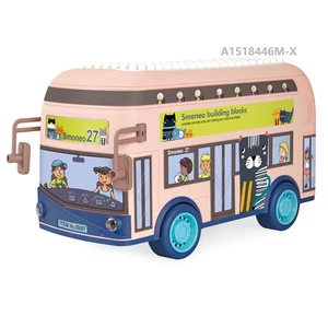 Kids Early Toys Interactive Storage Bus with 136pcs Blocks with Light and Music