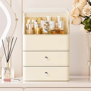 High-End Light Luxury Cosmetics Storage Box Plastic Desktop Storage Drawer Rectangle Makeup Dressing Table Rack for Household