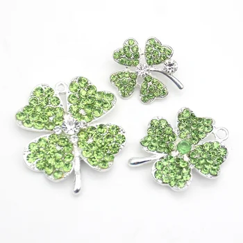 Silver Plated Good Luck Four-Leaf Clover Charm Pendants Rhinestone Clover Pendant For Necklace