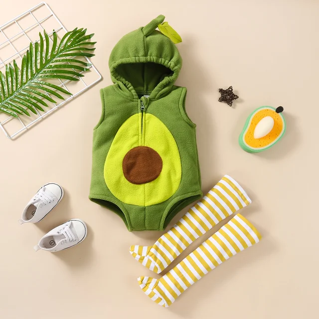 Baby baby suit baby avocado costume hooded sleeveless triangle crawler striped stockings
