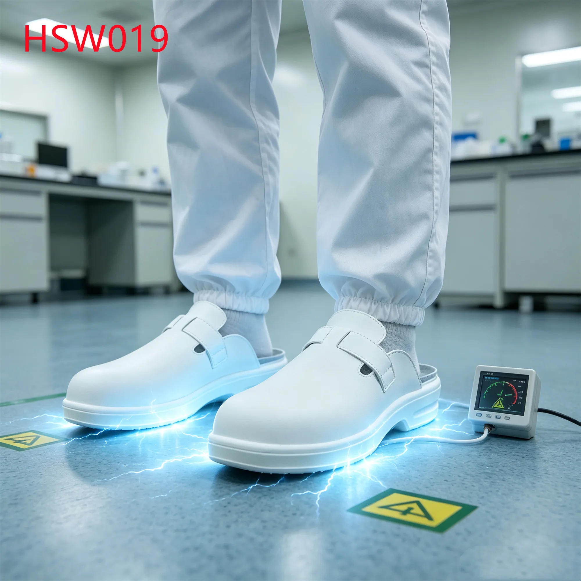 LXG,Sanitation Crew ESD Hua Singh White Safety slippers Hospital Ward Open Heel Design Work Clogs with Buckle Strap HSW019
