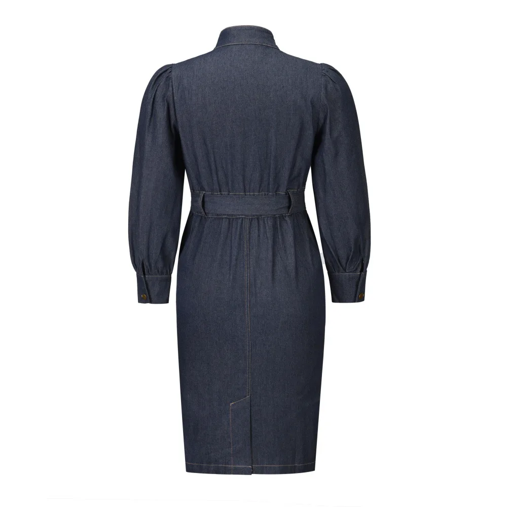 New Arrival Elegant Long Sleeve Denim Dress for Ladies Plus Size Women's Clothing