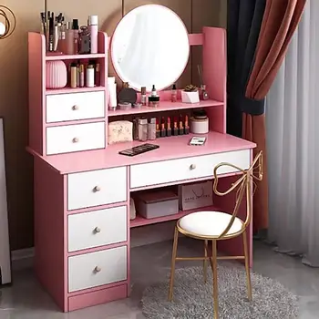 2024 New Design Bedroom Pink Dresser Luxury Golden Vanity