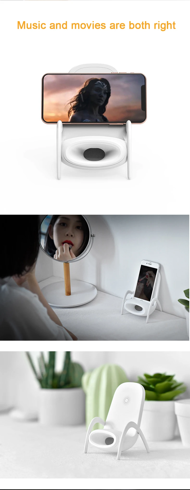 Wireless Charger Charging Bracket  Creative small seat speaker Mobile phone holder Multi-function 10W charging stand for fast