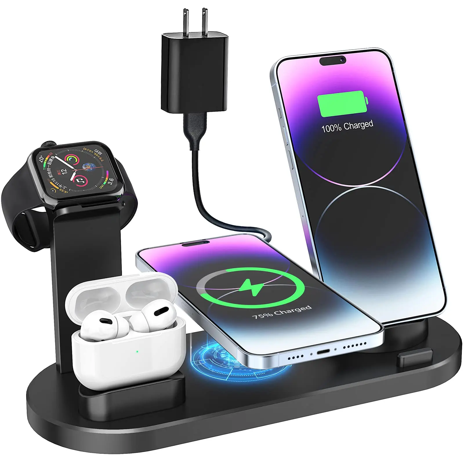 6 1 Foldable Wireless Fast Quick Charging Station Qi Phone Charger Stand 3 In 1 Wireless Charger