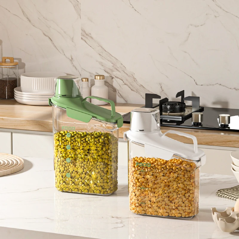 RoHs Airtight Lids Kitchen Organizer with Measuring Cup Storage Food Cereal Dispenser Stocked Clear PET Kitchen Food Pantry