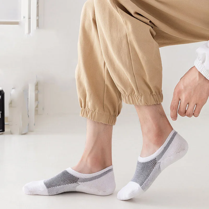 Xiangyi Spring Summer Breathable Mesh Low Cut No Show Invisible Socks Solid Fashion High Elastic Y Heel Men Socks Logo Custom
