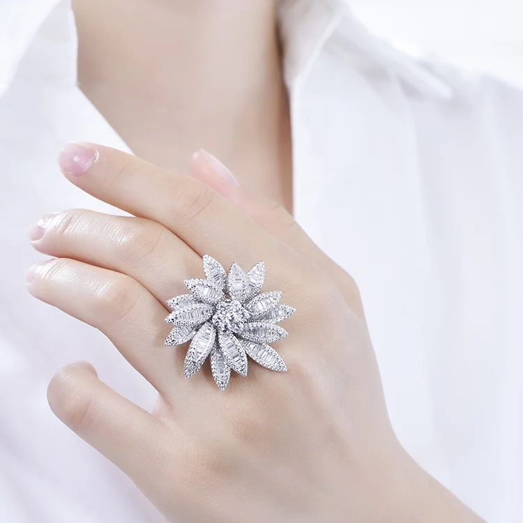 AAAAA Cubic Zirconia 925 Sterling Silver Ring Gram Gold Baguette Zircon  Diamond Ring Factory Price Gold Plated Ring Jewelry