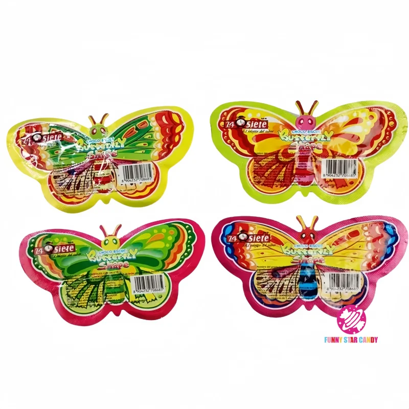 Chinese Snack Bulk Colorful butterfly Shape Chocolate Jam Balls Biscuit Cup Sweet Milk Chocolate