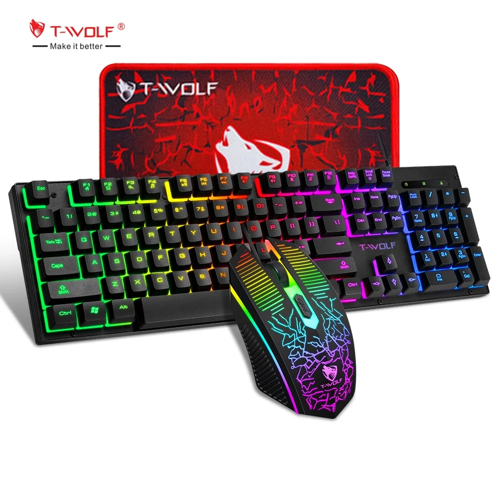 T-WOLF TF31 ゲーミングキーボード3セットコンボキット Twolf Tf31 Backlit 3-in-1 Gaming Keyboard & Mouse Combo For Pc Gamers