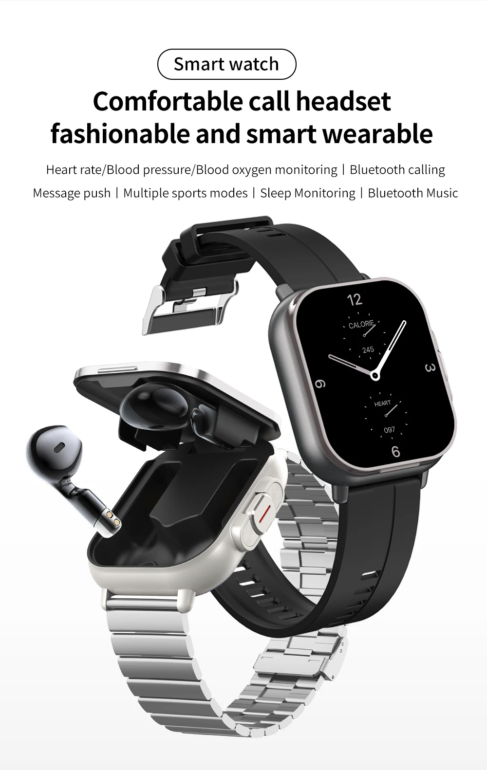 2026 Smart Watch D8E with Earbuds & Heart Rate Monitor